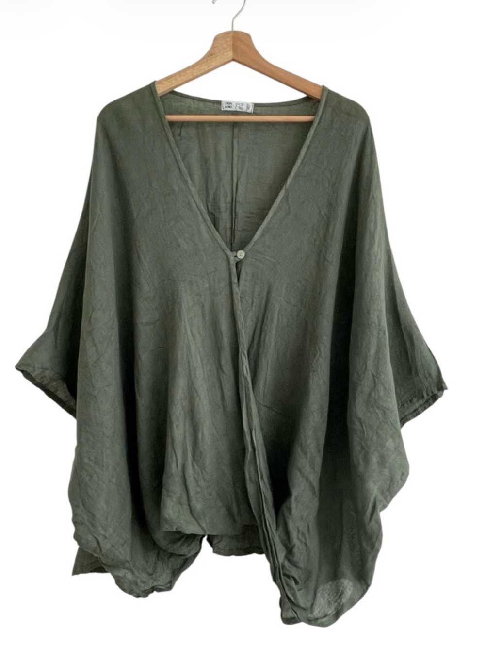 Linen Oversized Top Made in Italy Lagenlook Boho One Size Flowy Green